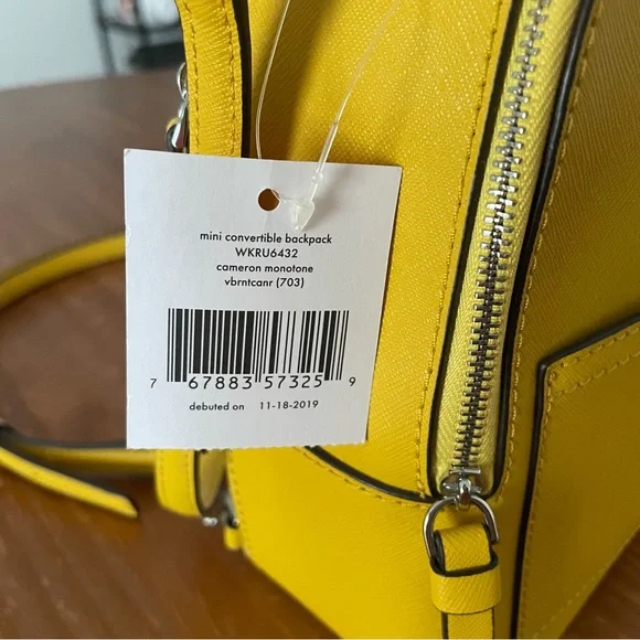 *NWT* Yellow Kate Spade Mini Convertible Leather Backpack - Picture 3 of 5